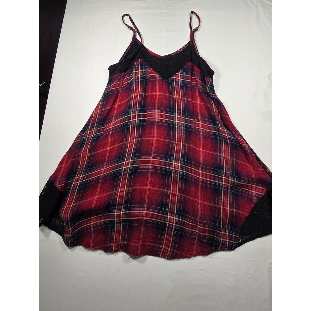 Maurices Womens Small Red Plaid Lace Trim Camiโ Tank Top whimsy fairy Rayon